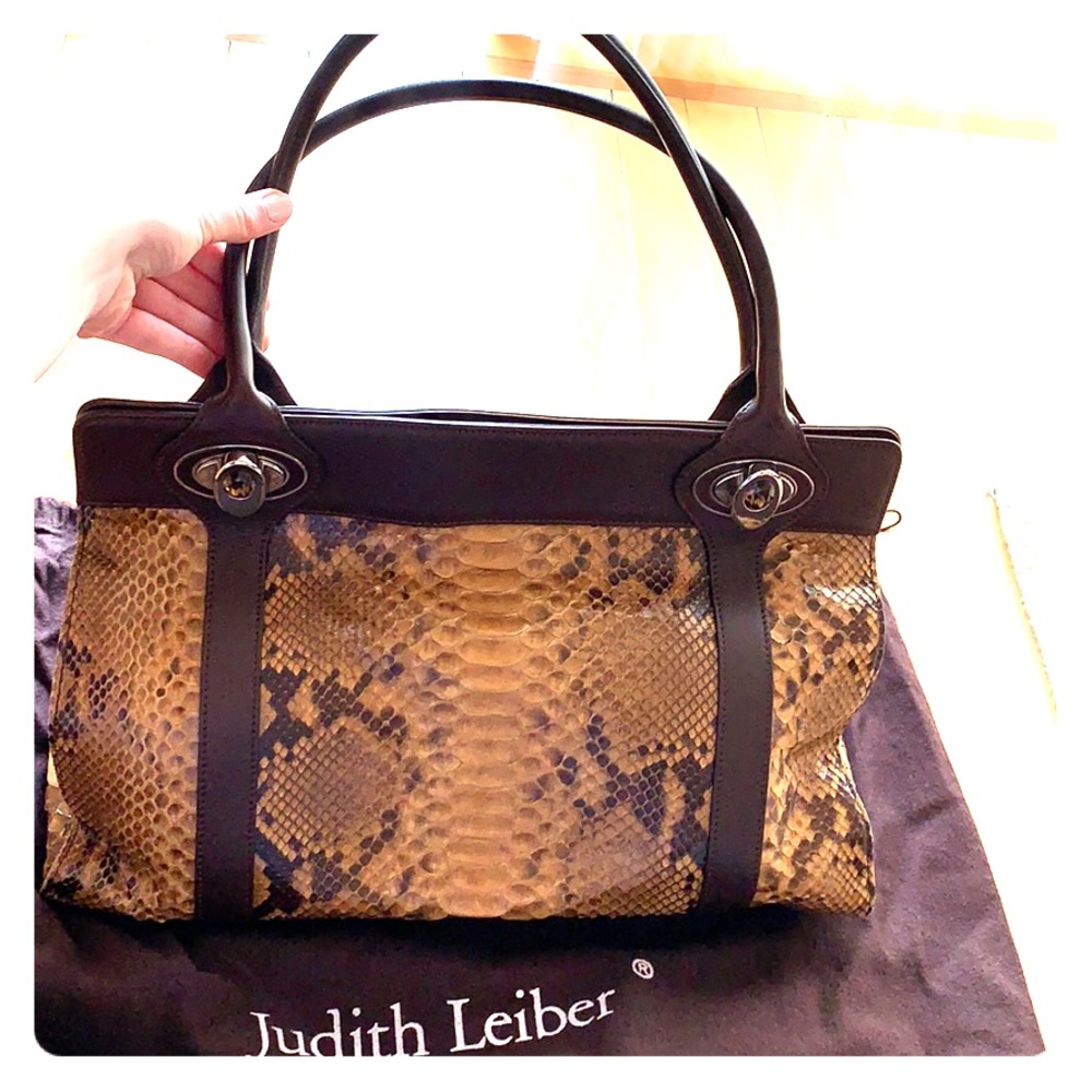 JUDITH LEIBER BAG SNAKESKIN AND BROWN LEATHER